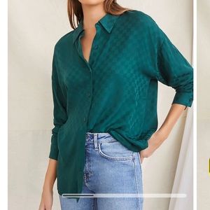 Forever21 Emerald Green Checkered Button-Front Shirt